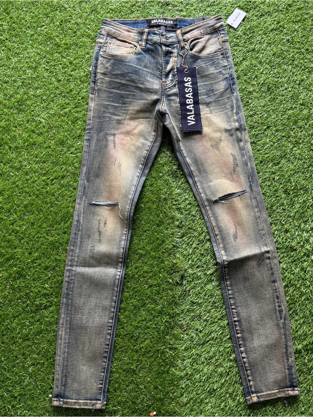 VALABASAS Men's Skinny Jeans in Washed Black with Distressed Knees